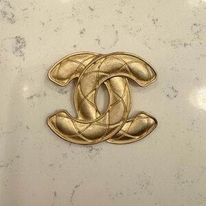 CC Quilted Gold-Tone Brooch Pin